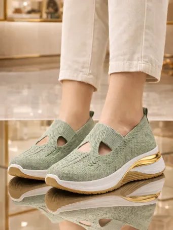 Kadın Triko Kalın Tabanlı Slip-On Günlük Ayakkabı - Çağla Yeşili