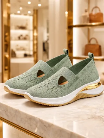 Kadın Triko Kalın Tabanlı Slip-On Günlük Ayakkabı - Çağla Yeşili