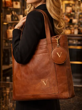 Kadın Taba Omuz Çantası - Büyük Hacimli Deri Görünümlü Shopper Tote