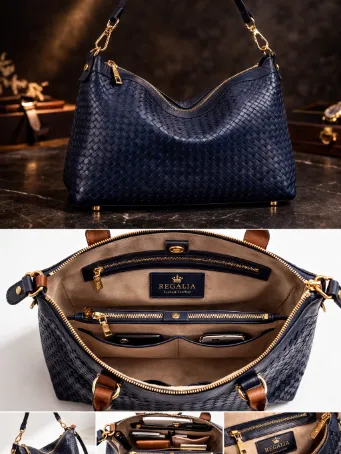 Regalia Serisi Lacivert Örgü Deri Çanta