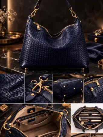 Regalia Serisi Lacivert Örgü Deri Çanta