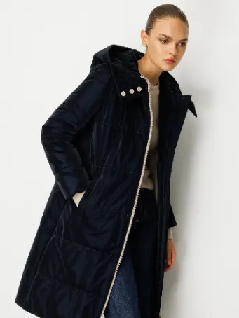 Kapüşonlu Uzun Kadın Şişme Mont Model 5755