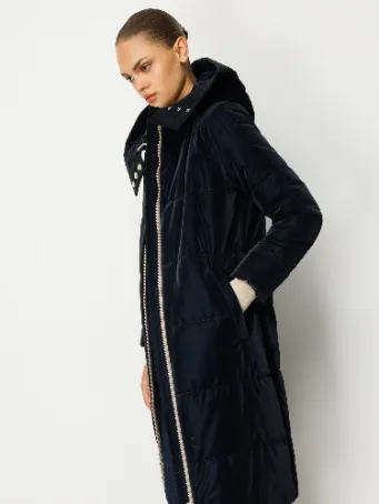 Kapüşonlu Uzun Kadın Şişme Mont Model 5755