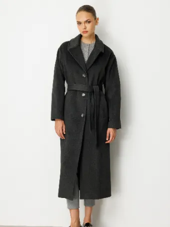 Kemerli Uzun Kaşe Kadın Kaban 5890