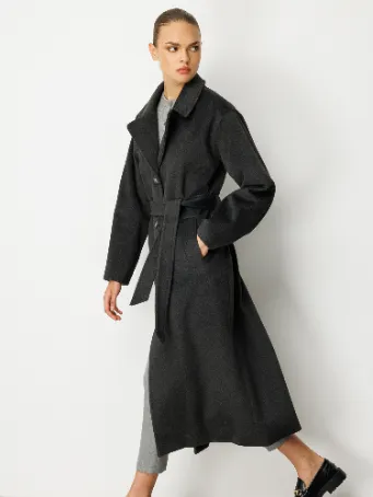 Kemerli Uzun Kaşe Kadın Kaban 5890