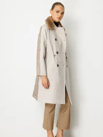 Kürk Yakalı Kapitone Detaylı Uzun Kadın Kaban