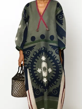 Kilim Desenli Uzun Elbise