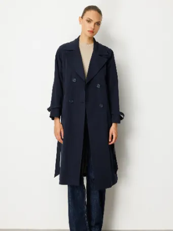 Kruvaze Uzun Kadın Trençkot Model 5817