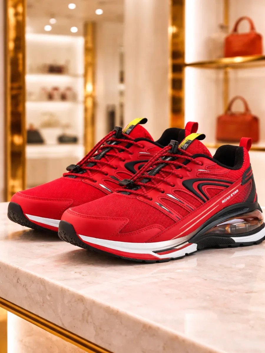 Kadın Kırmızı Air Tabanlı Spor Ayakkabı - Bağcıklı Günlük Yürüyüş Sneaker