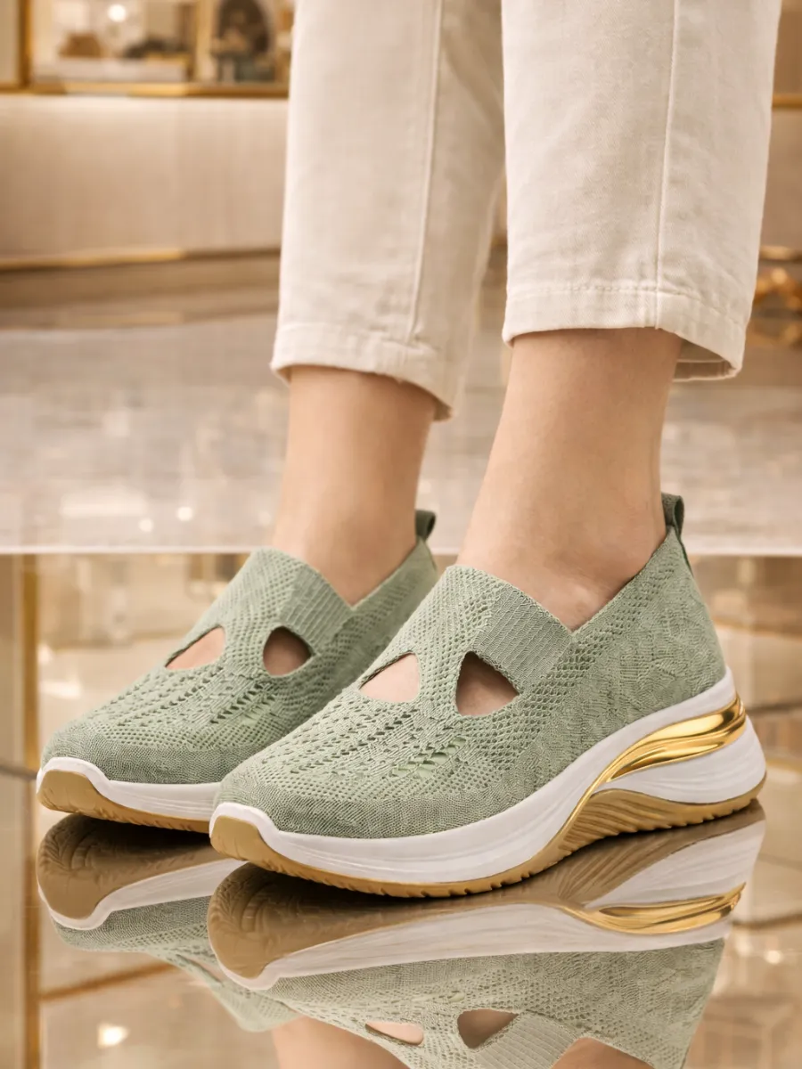 Kadın Triko Kalın Tabanlı Slip-On Günlük Ayakkabı - Çağla Yeşili