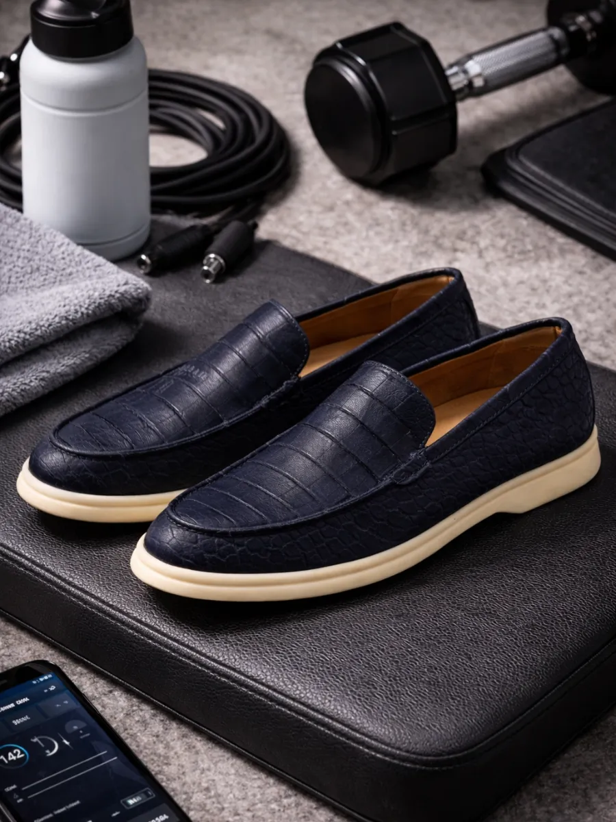 Modern Dokulu Lacivert Erkek Loafer Günlük Slip-On Ayakkabı