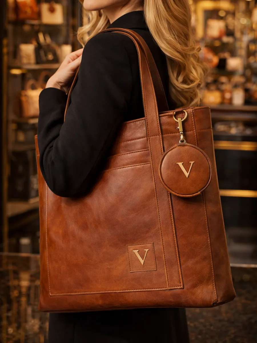 Kadın Taba Omuz Çantası - Büyük Hacimli Deri Görünümlü Shopper Tote