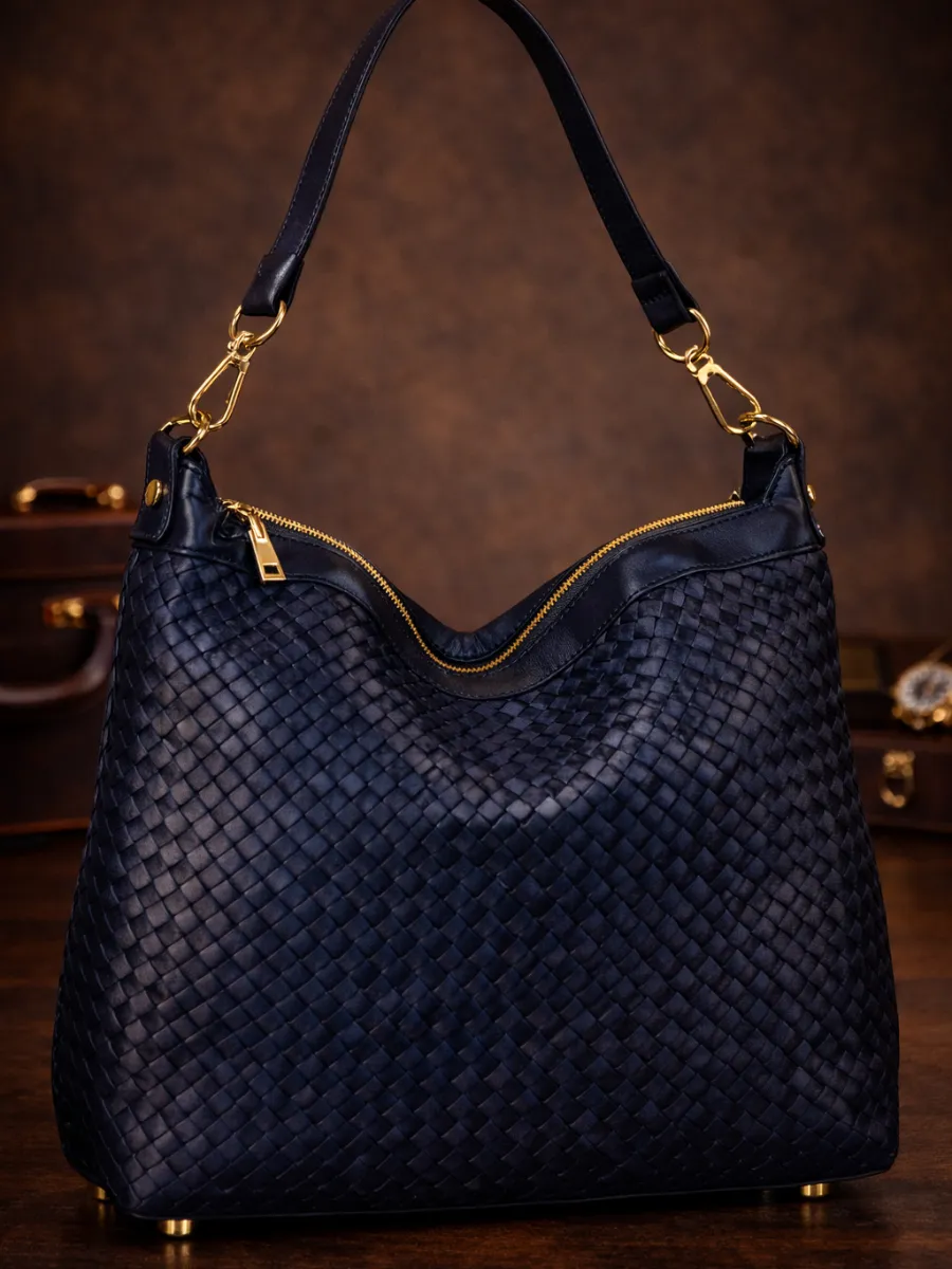 Regalia Serisi Lacivert Örgü Deri Çanta