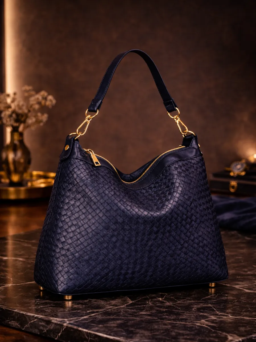 Regalia Serisi Lacivert Örgü Deri Çanta
