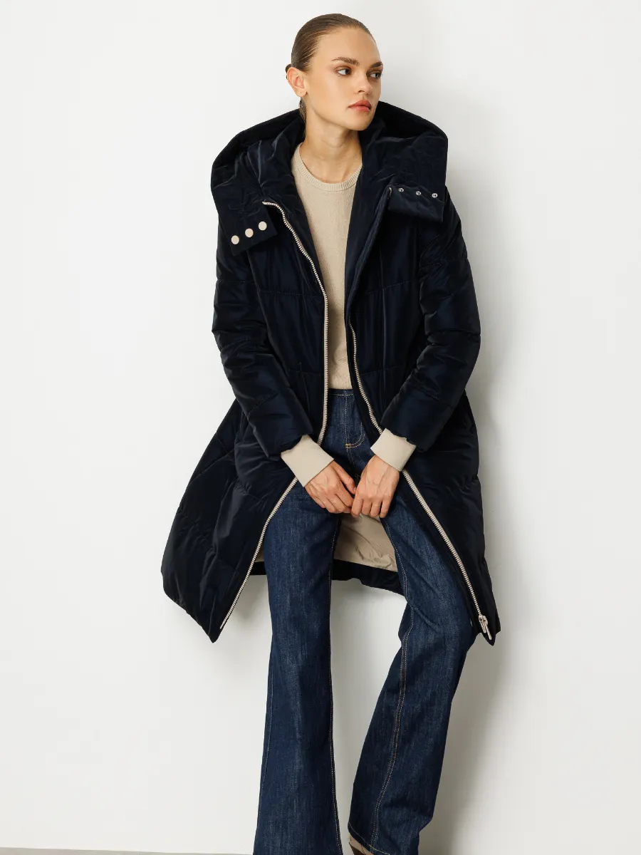 Kapüşonlu Uzun Kadın Şişme Mont Model 5755