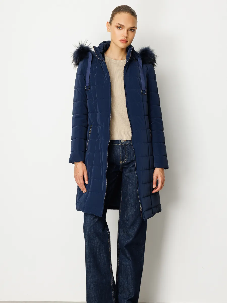 Kürk Kapüşonlu Uzun Kadın Şişme Mont Model 5630