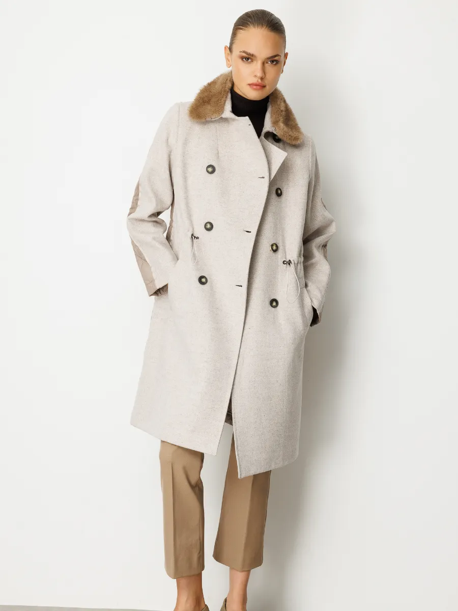 Kürk Yakalı Kapitone Detaylı Uzun Kadın Kaban