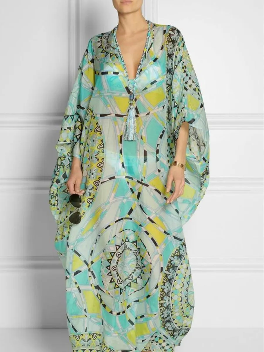 Mandala Desenli Kaftan Elbise