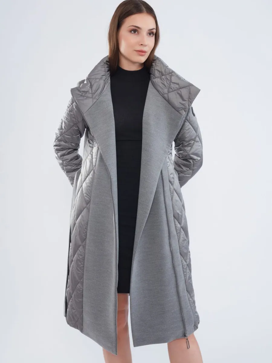 Modern Kapitone Detaylı Kaban Gri 5540 
